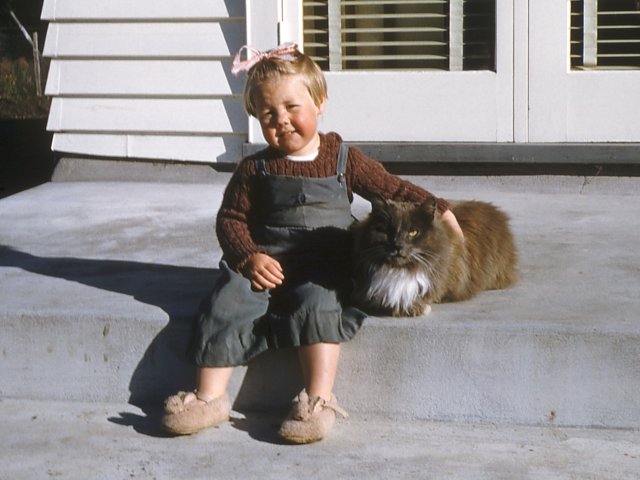 Young Robyn with cats