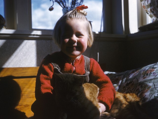 Young Robyn with cats